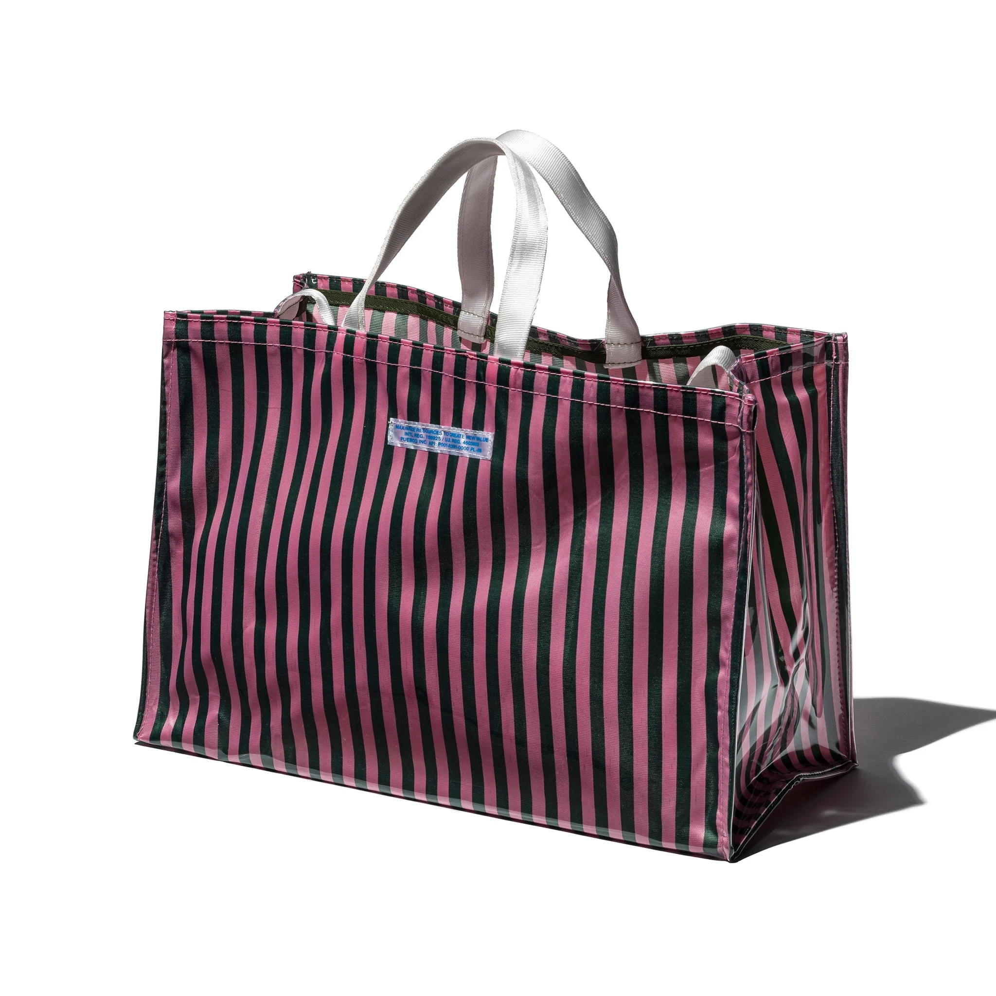 COVERED SCHOOL TIE FABRIC MARKET BAG / Dark Green x Pink - Image 2