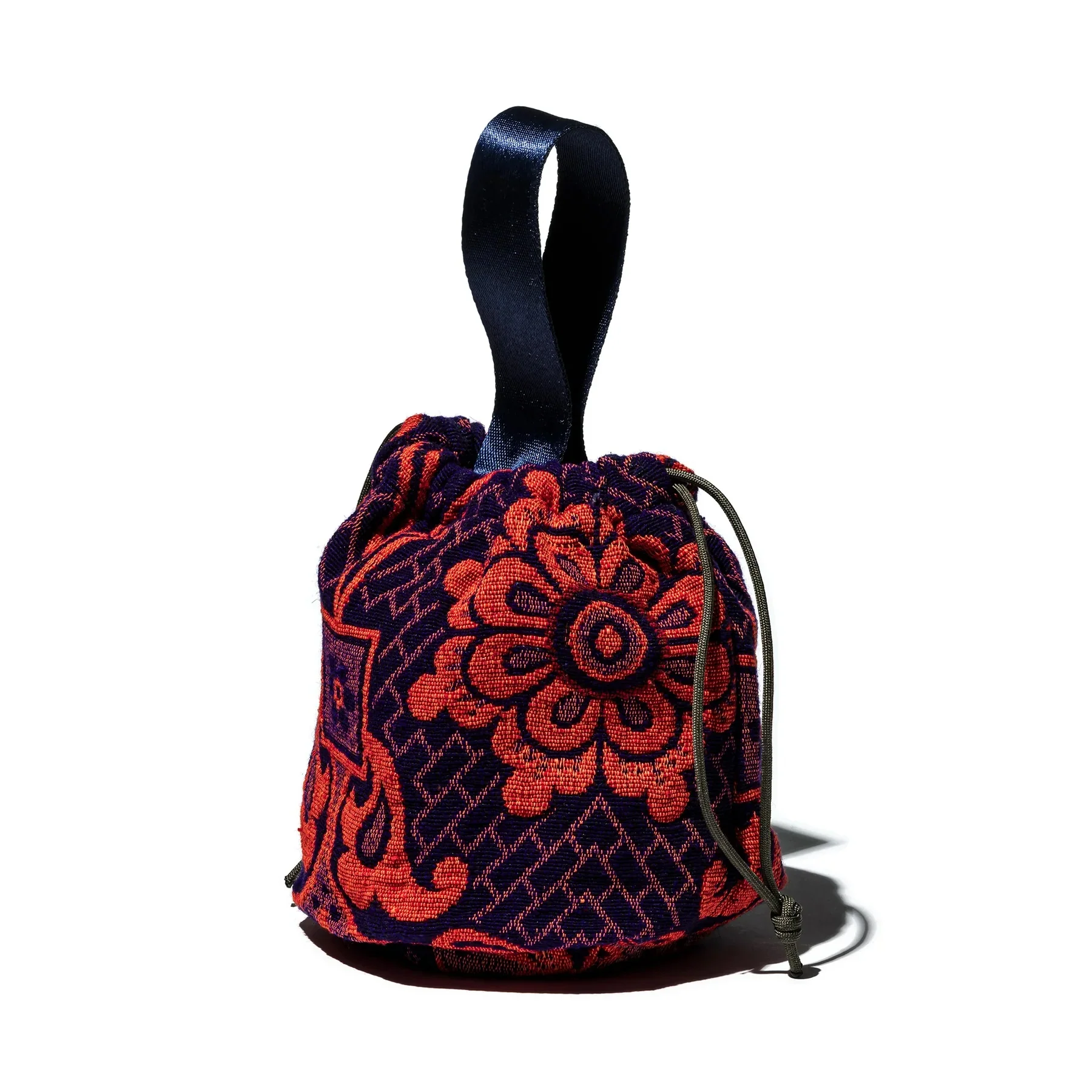JACQUARD FABRIC DRAWSTRING BAG / Navy Blue - Image 6