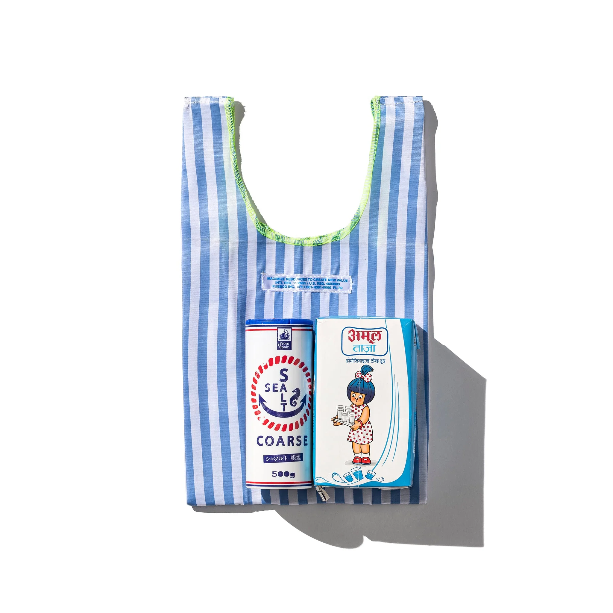 SCHOOL TIE FABRIC SMALL BAG / Light Blue x White