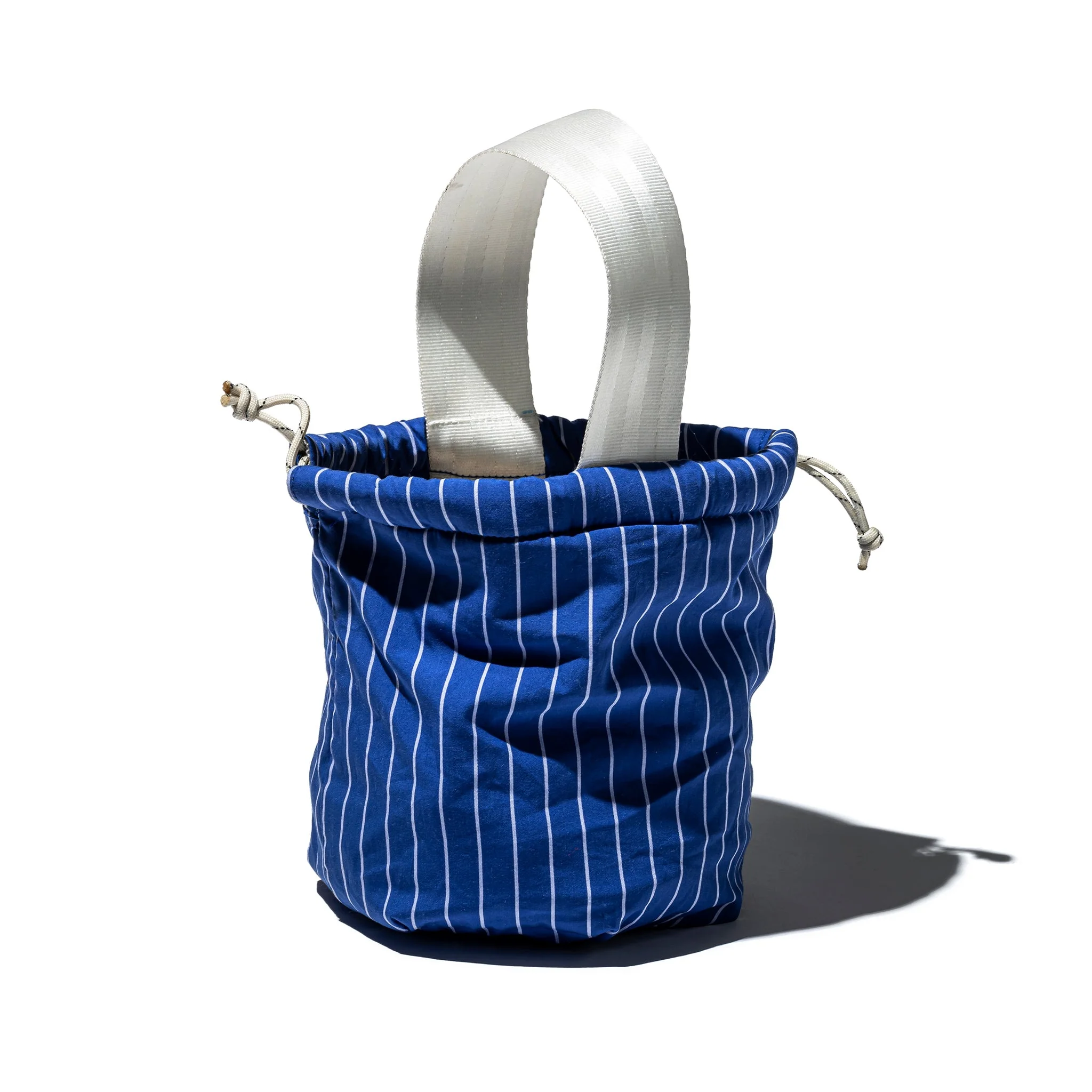 SHIRT FABRIC DRAWSTRING BAG / Blue Pencil Stripe - Image 2