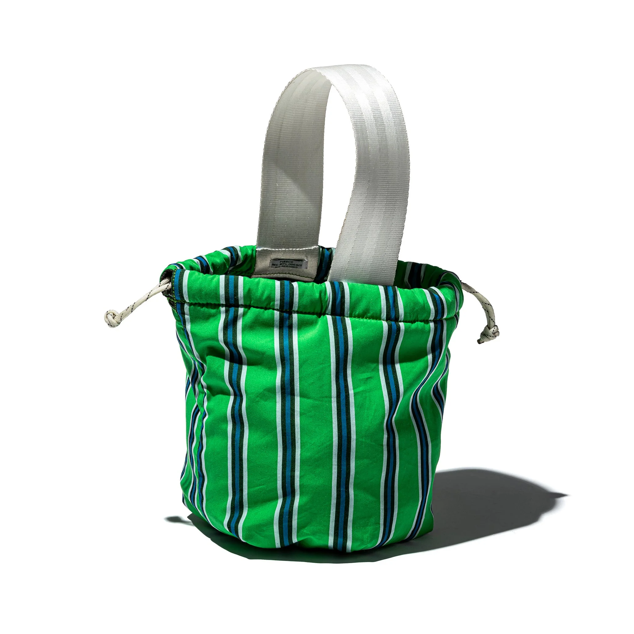 SHIRT FABRIC DRAWSTRING BAG / Green Stripe - Image 2