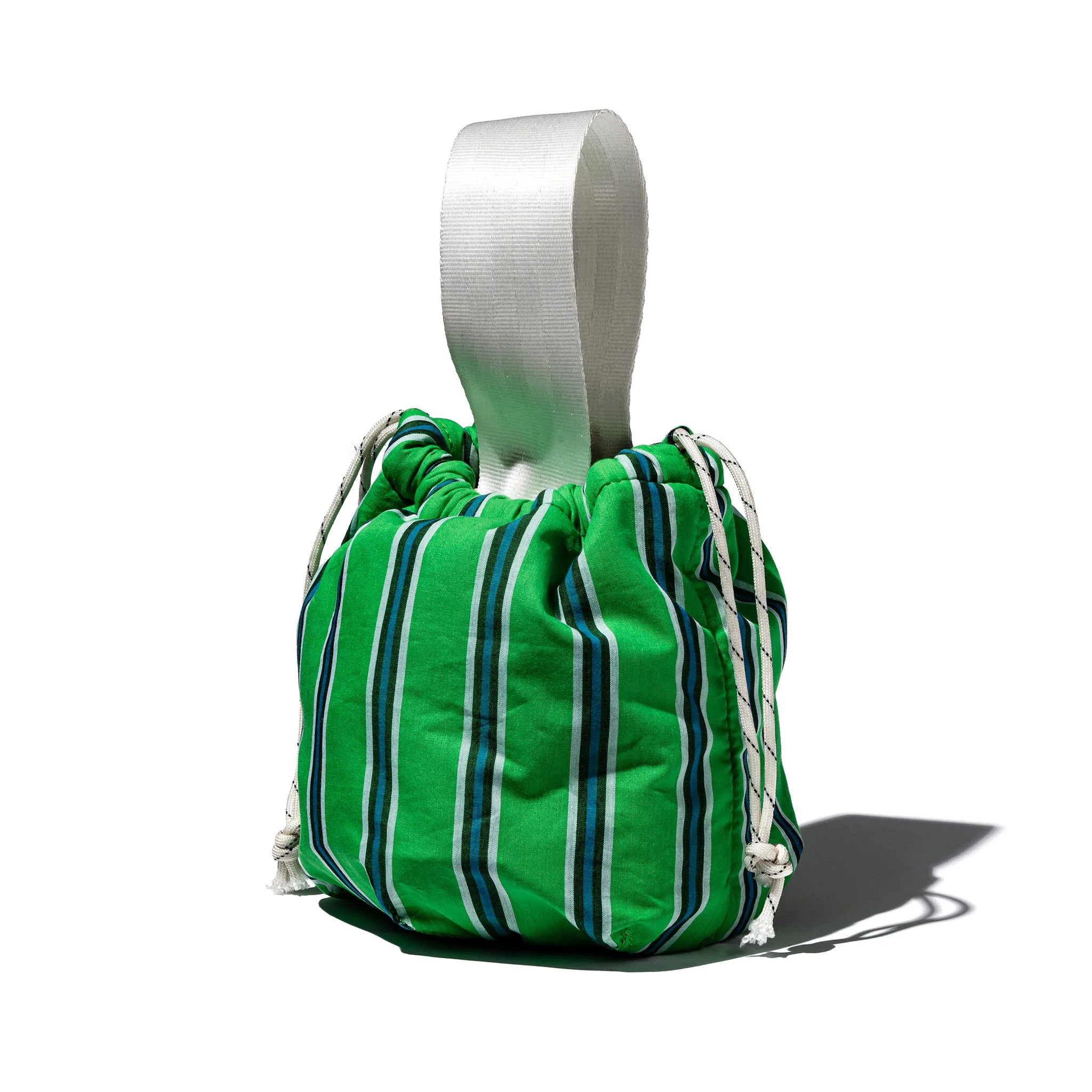 SHIRT FABRIC DRAWSTRING BAG / Green Stripe - Image 6