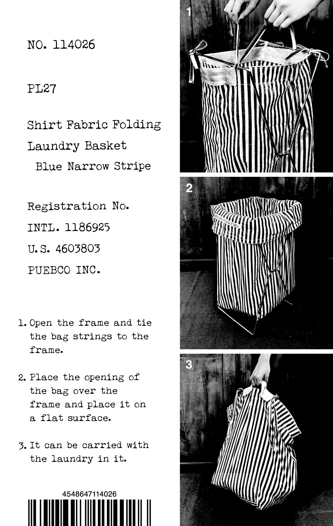 SHIRT FABRIC FOLDING LAUNDRY BASKET / Blue Narrow Stripe - Image 8