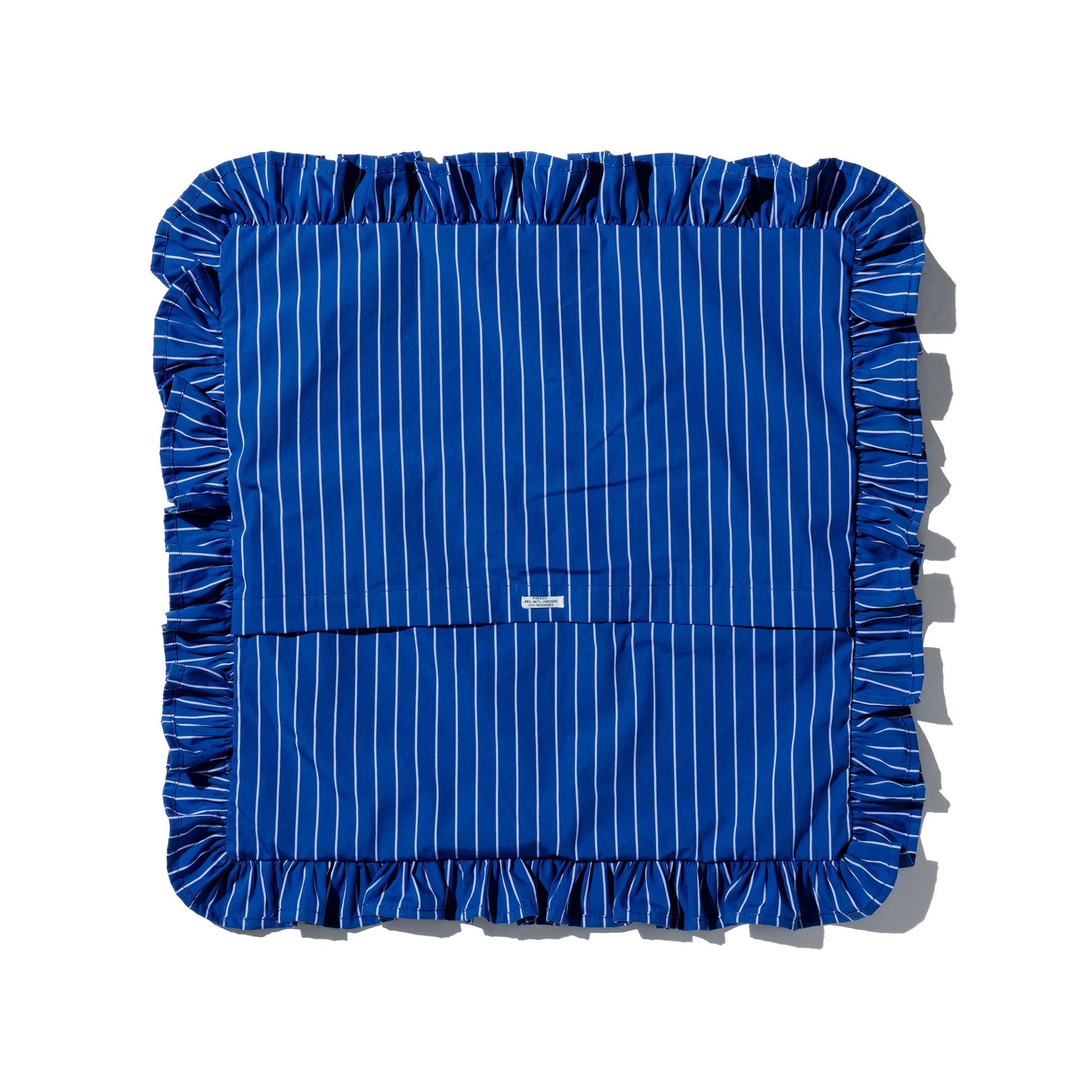 SHIRT FABRIC RUFFLE CUSHION COVER / Blue Stripe - Image 4