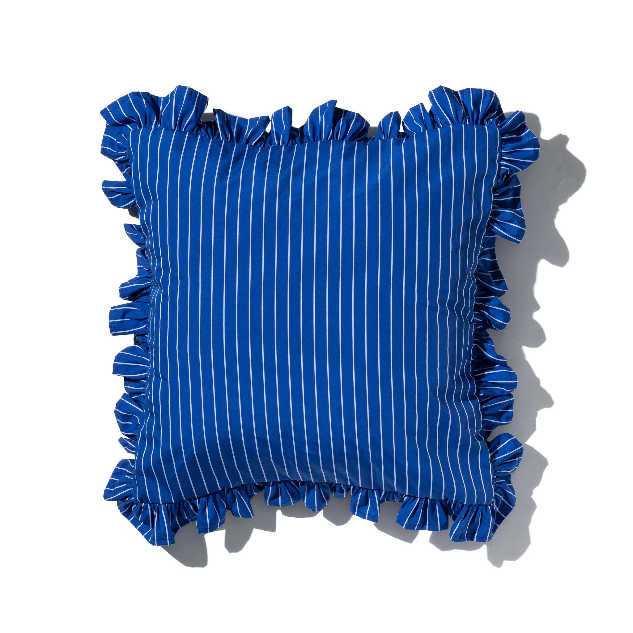SHIRT FABRIC RUFFLE CUSHION COVER / Blue Stripe - Image 7