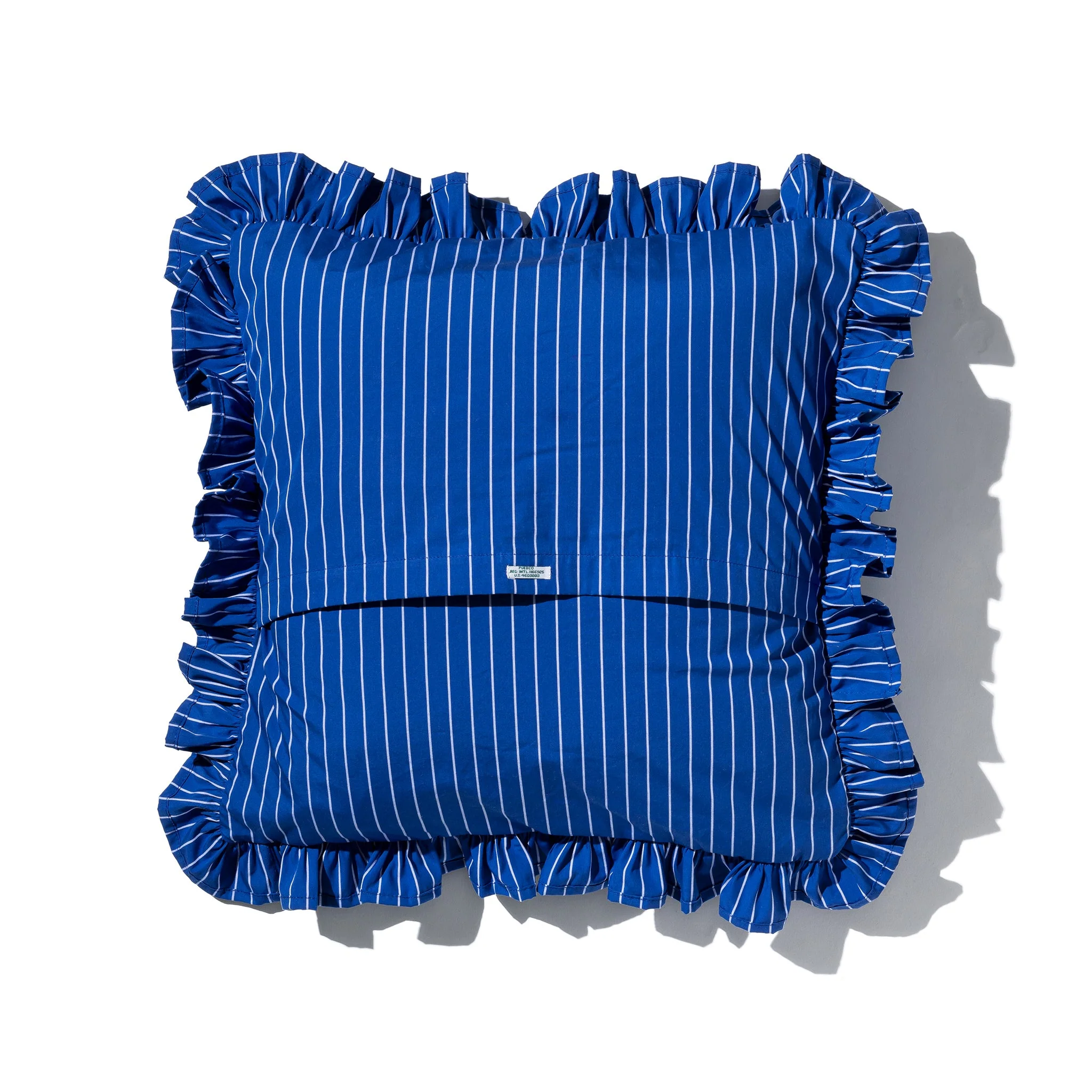 SHIRT FABRIC RUFFLE CUSHION COVER / Blue Stripe - Image 8