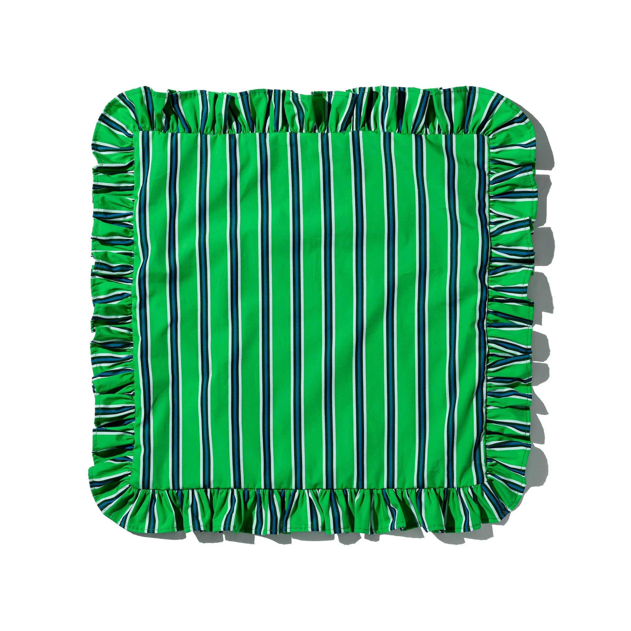 SHIRT FABRIC RUFFLE CUSHION COVER / Green Stripe - Image 3