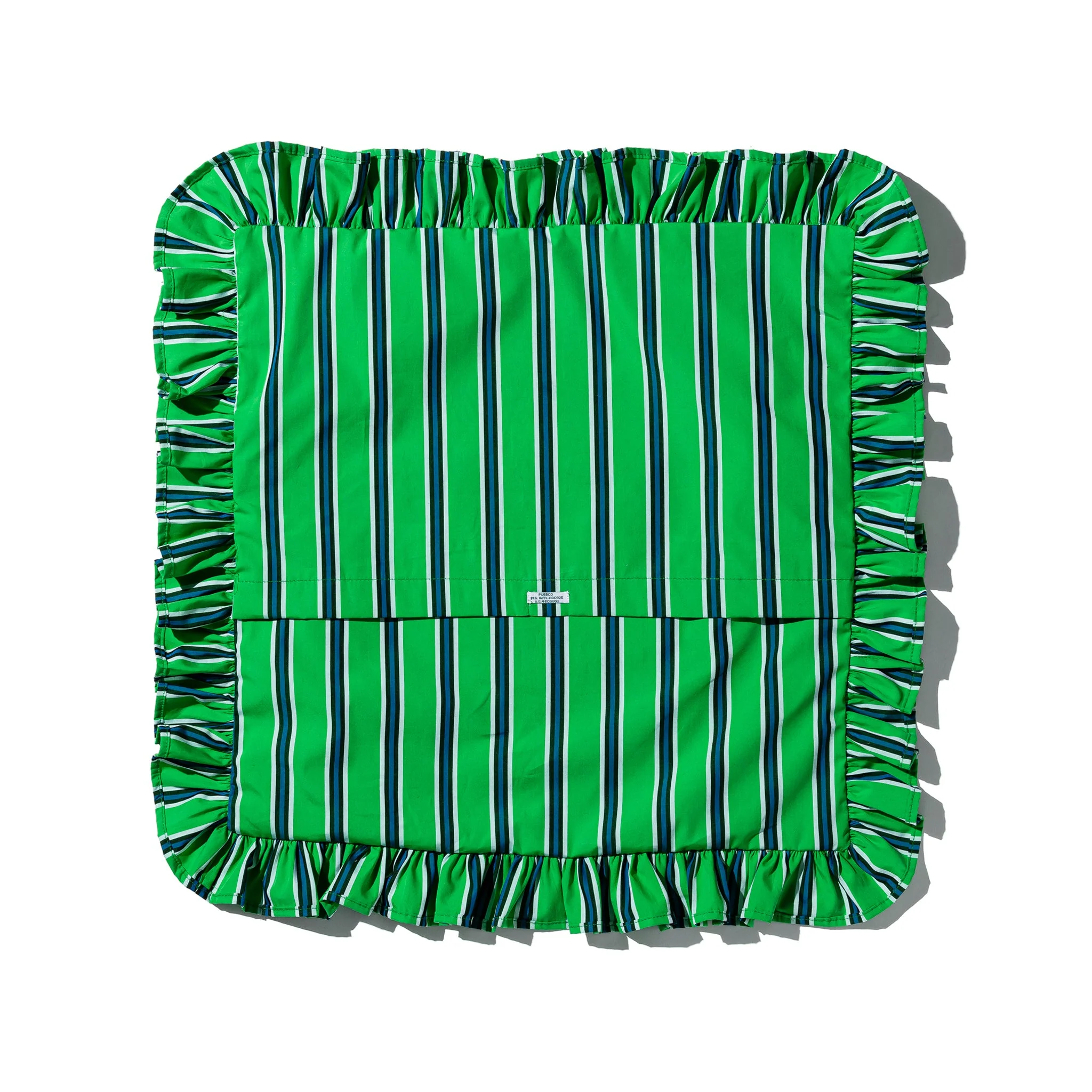 SHIRT FABRIC RUFFLE CUSHION COVER / Green Stripe - Image 4