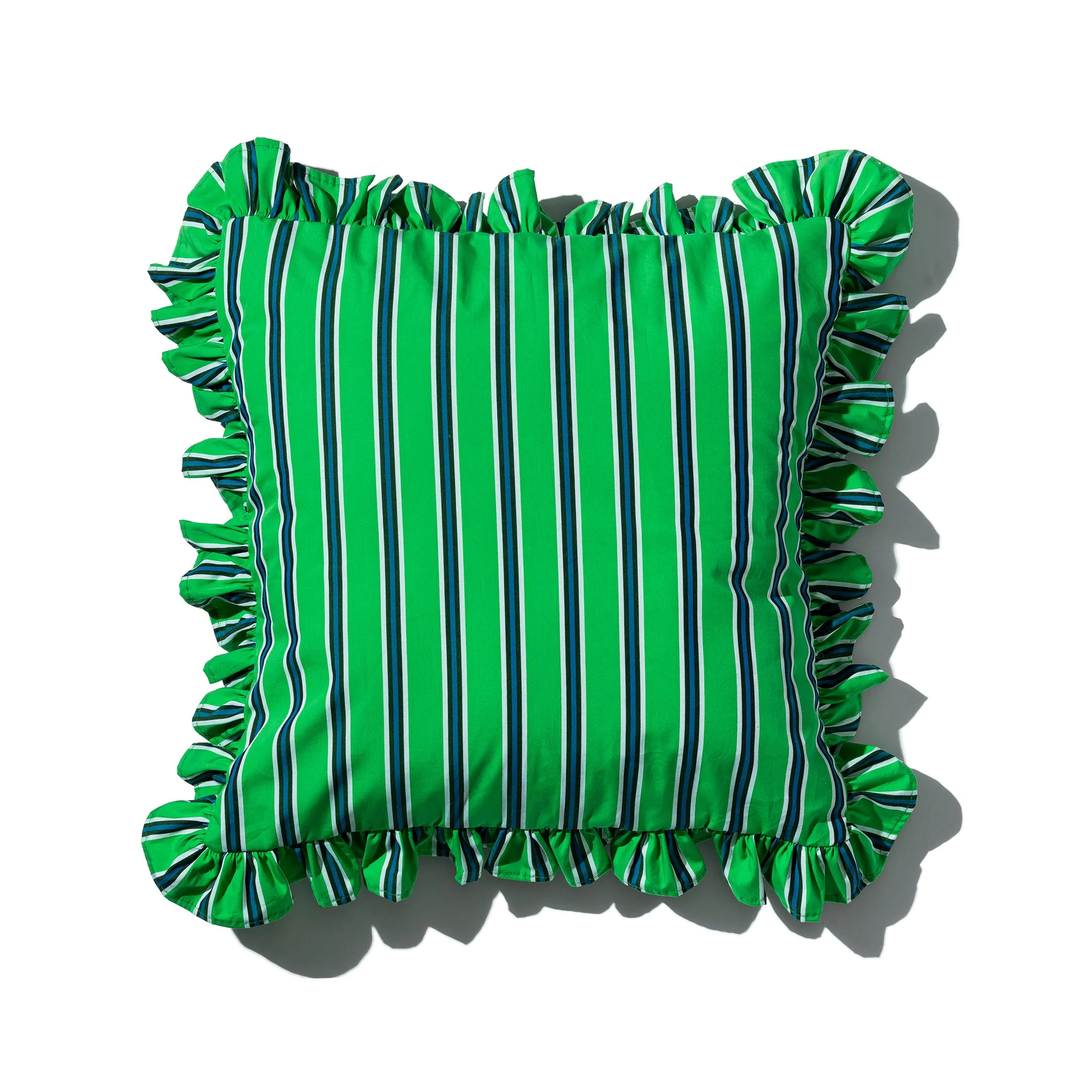 SHIRT FABRIC RUFFLE CUSHION COVER / Green Stripe - Image 8