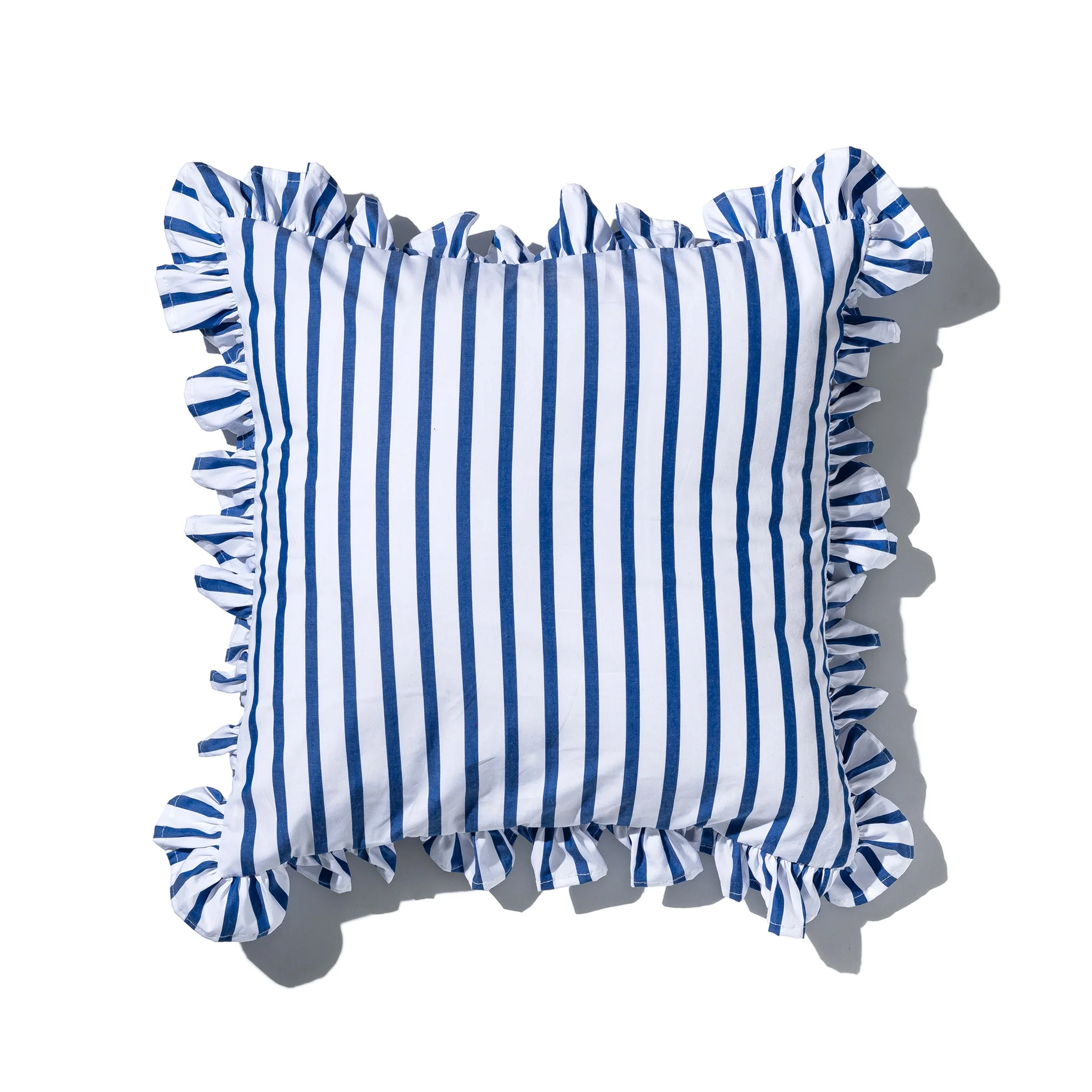 SHIRT FABRIC RUFFLE CUSHION COVER / White Stripe - Image 8